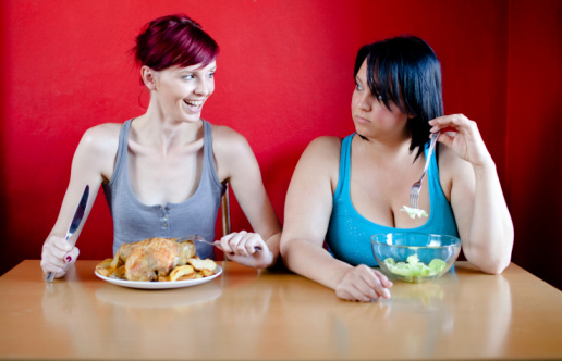 Thin and Heavy Women With Different Meals